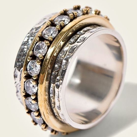 Vintage Ring i Guld och Silver med Zirkoner