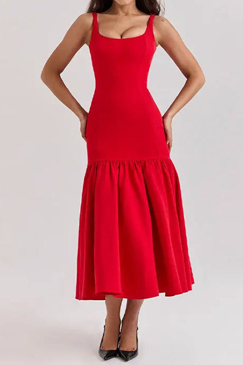 Sina™ | U-hals ærmeløs flæse Bodycon midikjole