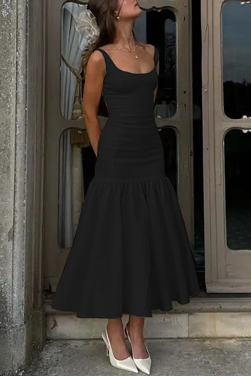 Sina™ | U-hals ærmeløs flæse Bodycon midikjole