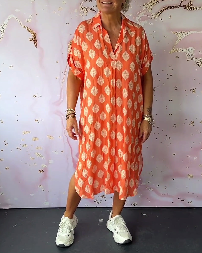 Laura™ | Løs Sommerkjole med Reverskrave og Korte Ærmer