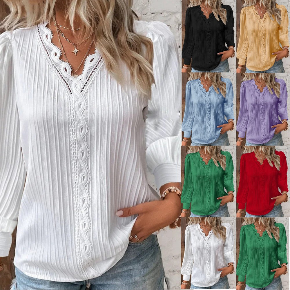 Emmi | Bluse Med Blondedetaljer i Chiffon