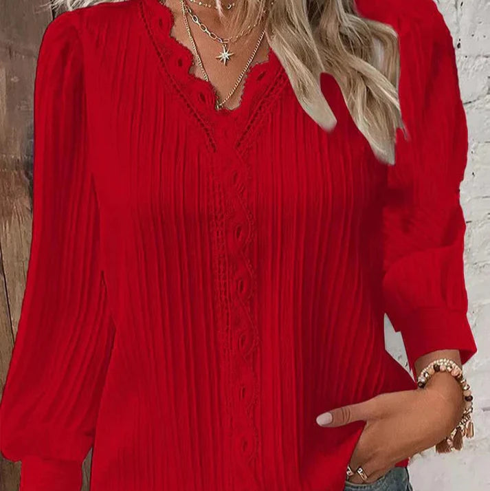 Emmi | Bluse Med Blondedetaljer i Chiffon